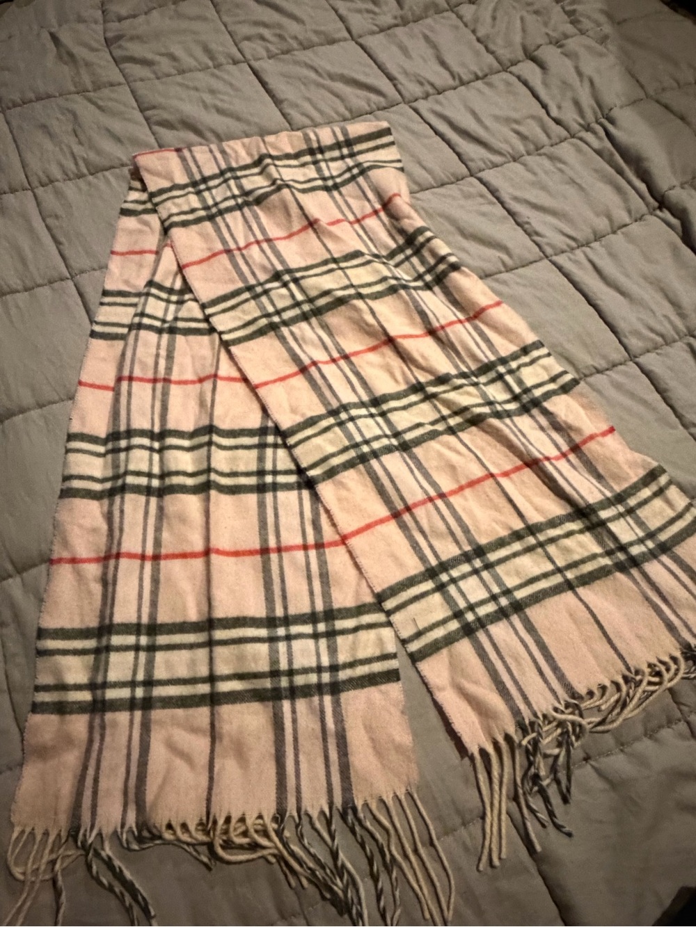 V. FRAAS Cream Plaid Scarf with Fringe